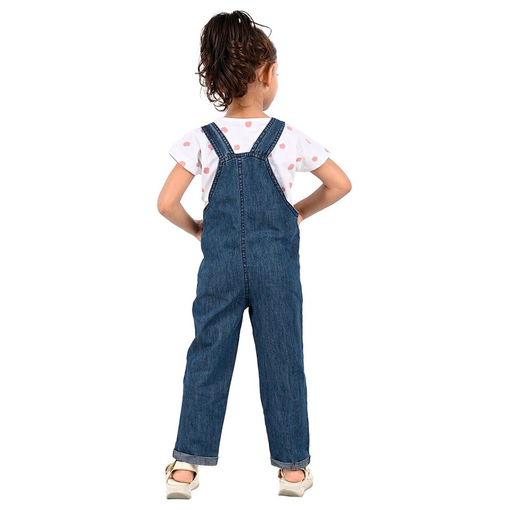 Flower Girl - 2pc-Set - Girl Dungaree And T-Shirt - Pink/Denim