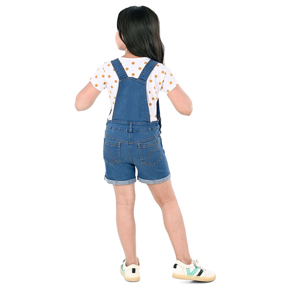 Flower Girl - 2pc-Set - Girl Dungaree And T-Shirt - White/Blue