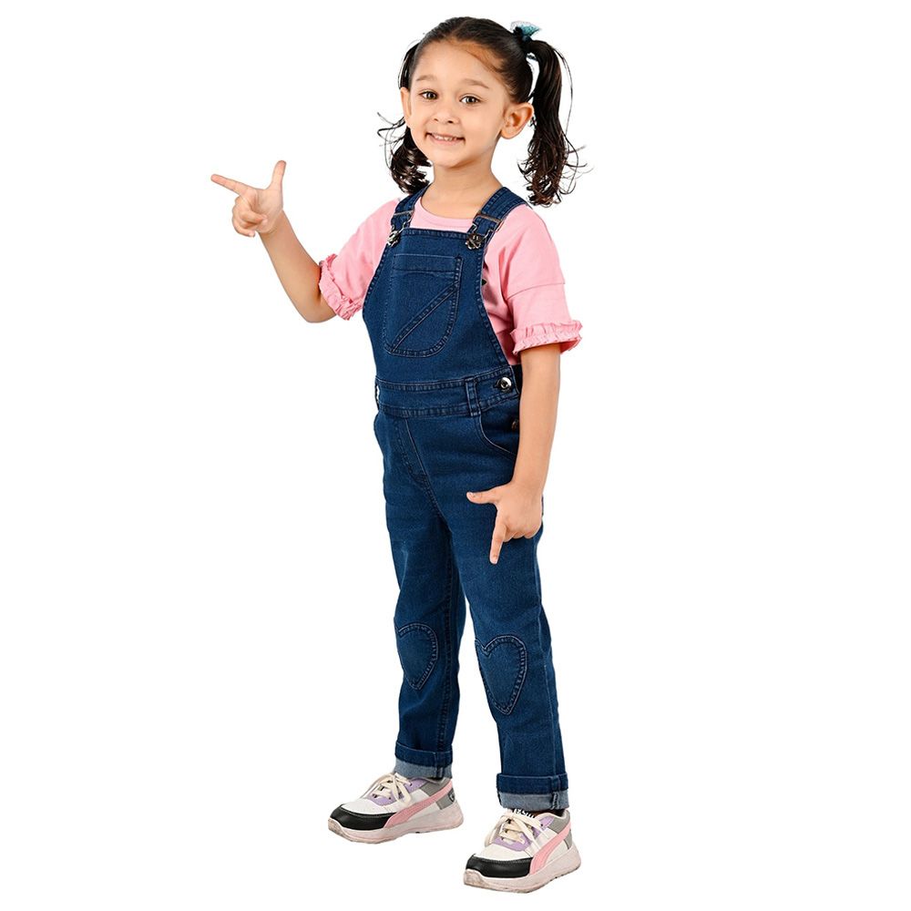 Flower Girl - 2pc-Set - Girl Dungaree And T-Shirt - Baby Pink/Blue