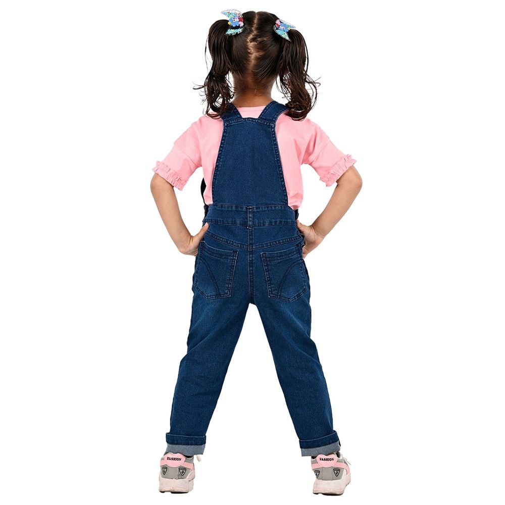 Flower Girl - 2pc-Set - Girl Dungaree And T-Shirt - Baby Pink/Blue