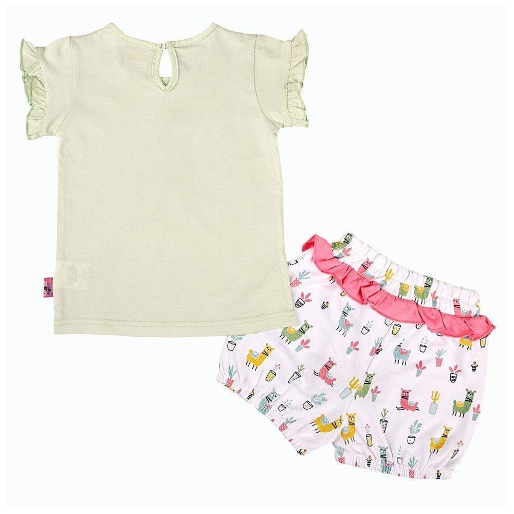 Smart Baby - 2pc-Set - Cotton Top & Knit Shorts - Green/White