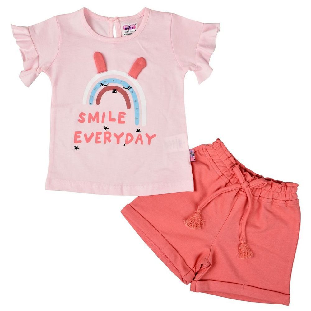 Smart Baby - 2pc-Set - Cotton Top & Shorts - Light Peach/Pink