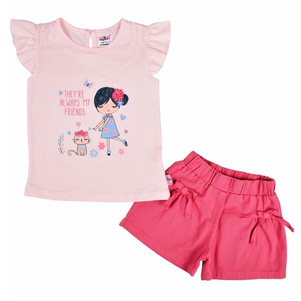 Smart Baby - 2pc-Set - Top & Woven Shorts - Baby Pink/Peach