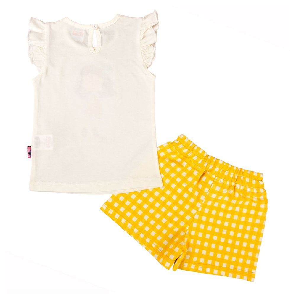 Smart Baby - 2pc-Set - Cotton Top & Knit Shorts - White/Yellow