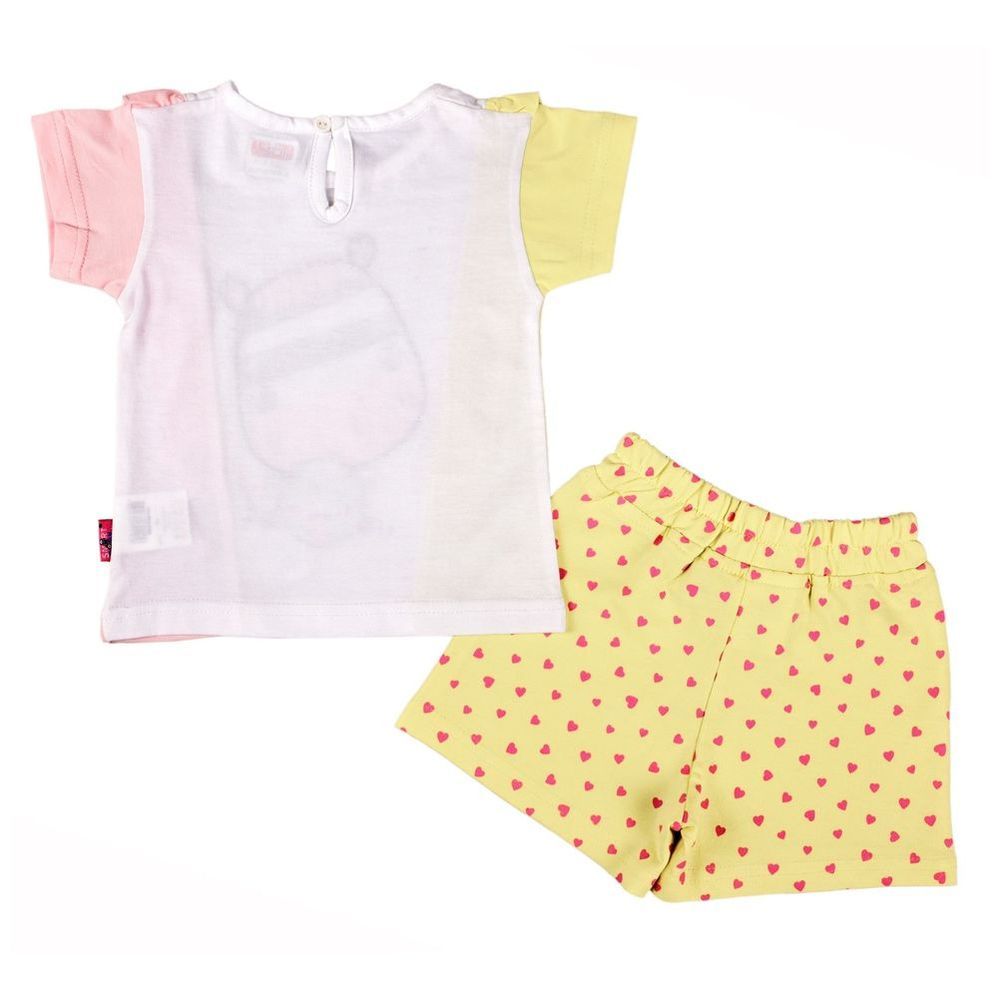 Smart Baby - 2pc-Set - Cotton Top & Knit Shorts - Yellow