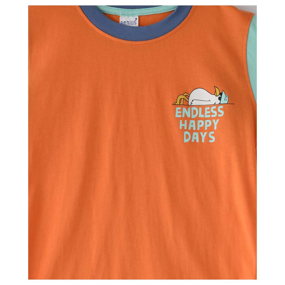 Genius - 2pc-set - Boy Half sleeves T-shirt and Bermuda - Orange/Mint