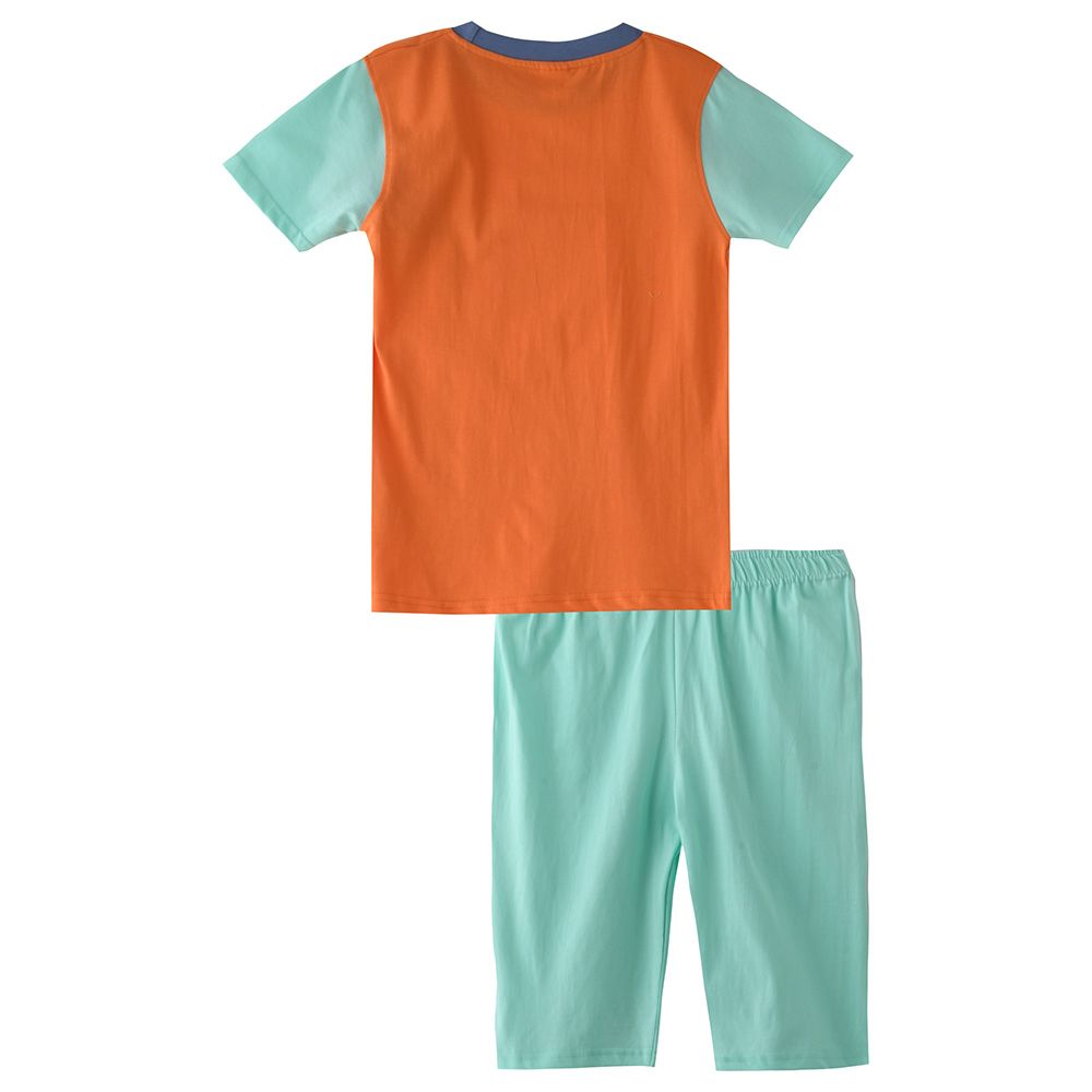 Genius - 2pc-set - Boy Half sleeves T-shirt and Bermuda - Orange/Mint