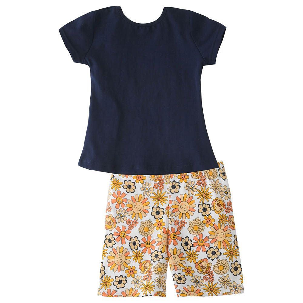 Genius - 2pc-set - Girl Half sleeves T-shirt and Shorts - Navy