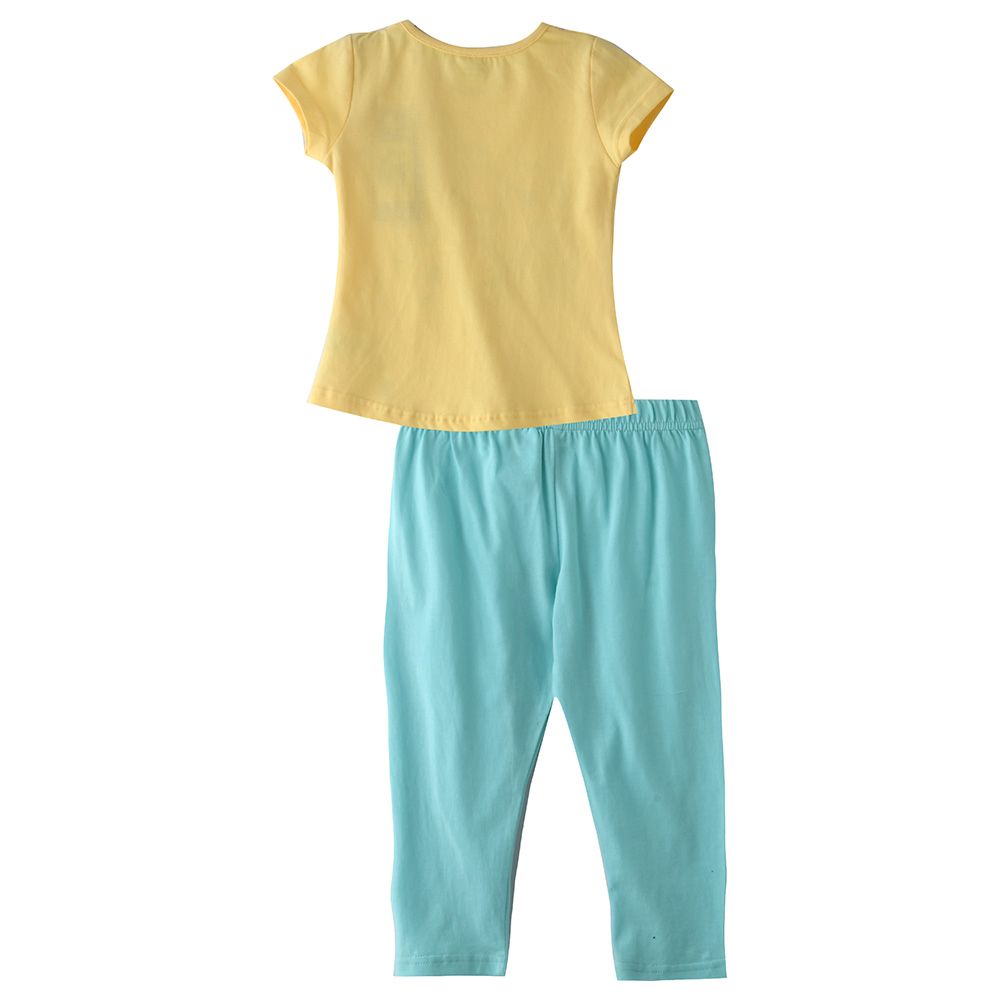 Genius - 2pc-set - Girl Half sleeves T-shirt and Pants - Yellow/Mint