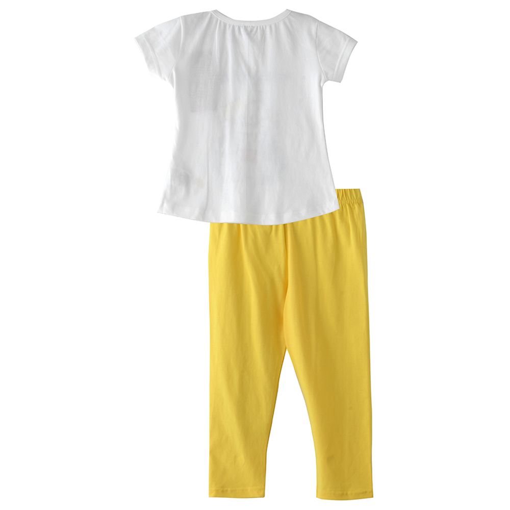 Genius - 2pc-set - Girl Half sleeves T-shirt and Pants - White/Yellow