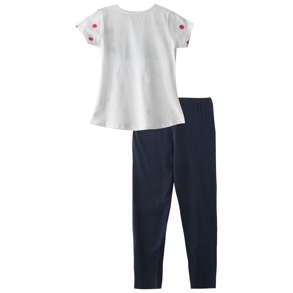 Genius - 2pc-Set - Girl Printed Top & Pants - White/Navy