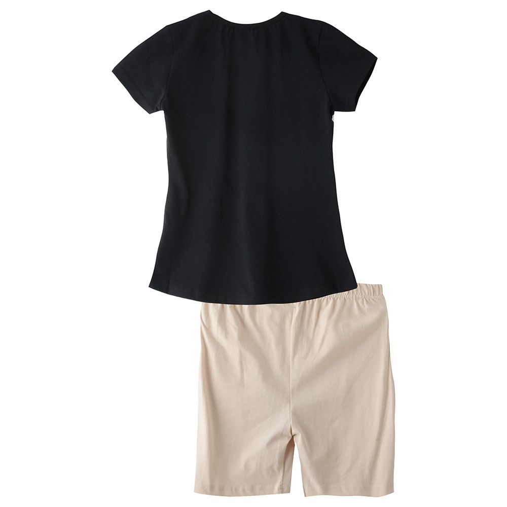 Genius - 2pc-set - Girl Half sleeves T-shirt and Shorts - Black/Beige