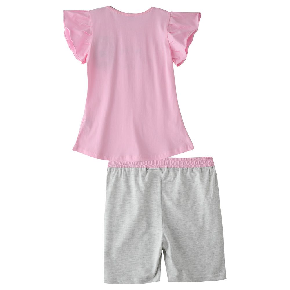 Genius - 2pc-set - Girl Half sleeves T-shirt and Shorts - Pink/Grey