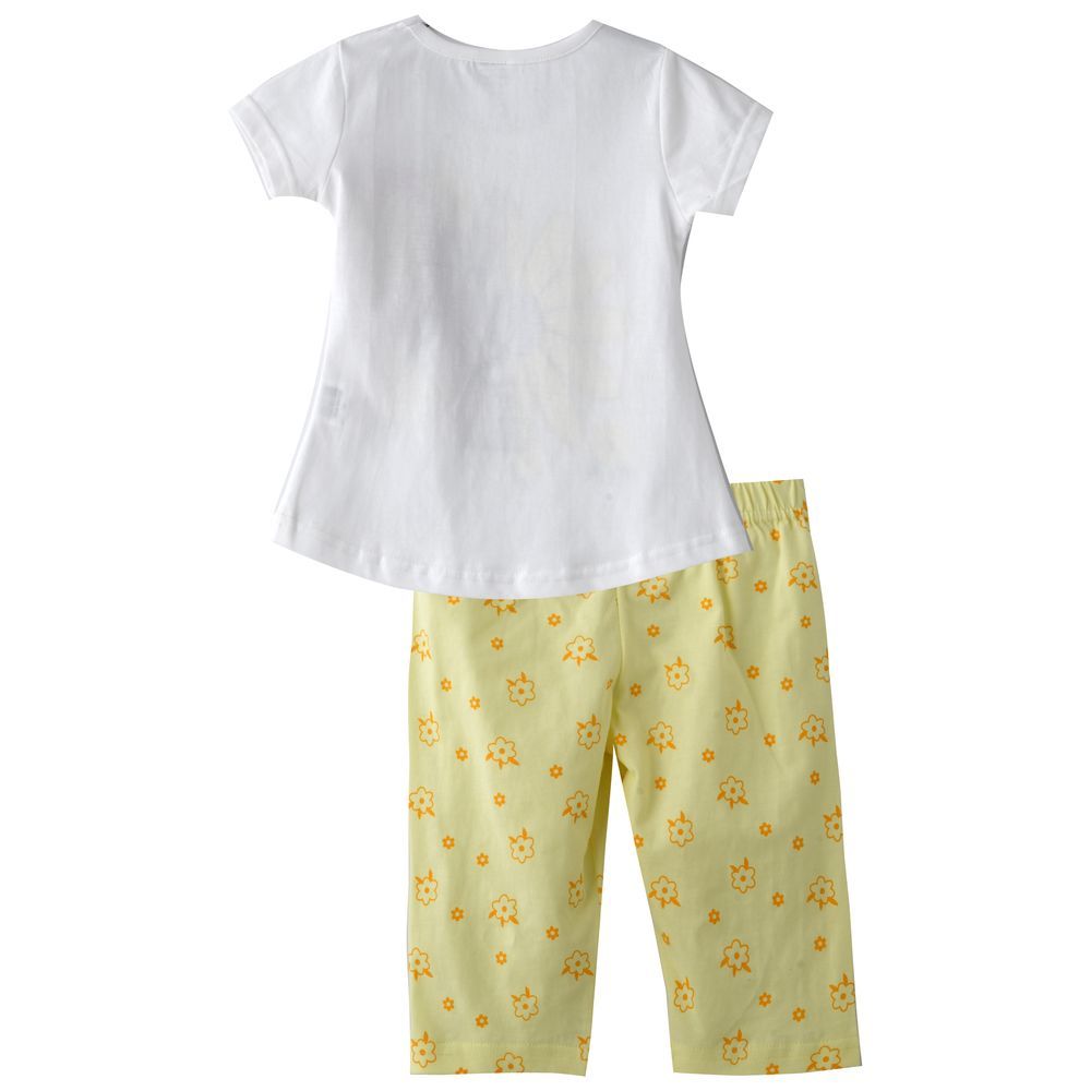 Genius - 2pc-Set - Girl Half Sleeves Top & Capri - White/Yellow