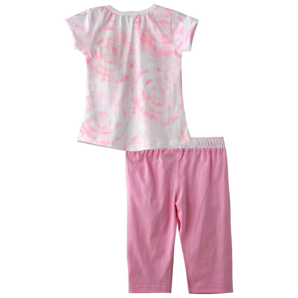 Genius - 2pc-Set - Girl Half Sleeves Top & Capri - White/Pink