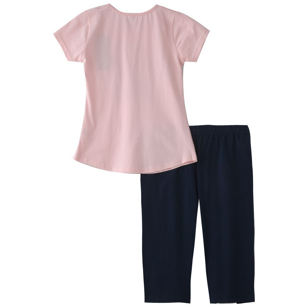 Genius - 2pc-Set - Girl Half Sleeves Top & Capri - Pink/Black