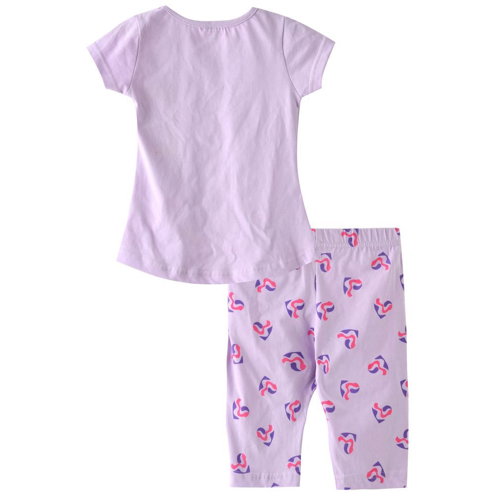 Genius - 2pc-Set - Girl Half Sleeves Top & Capri - Lavender