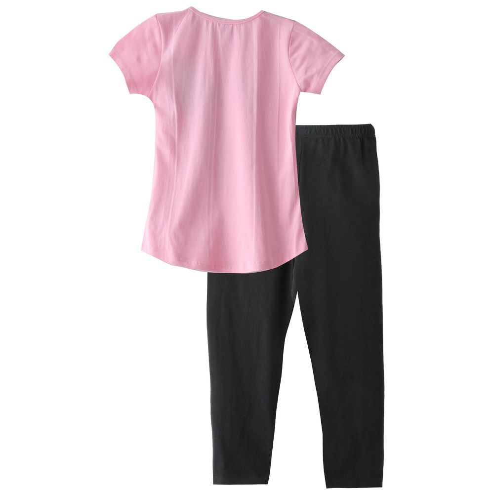 Genius - 2pc-Set - Girl Half Sleeves Top & Pants - Pink/Black