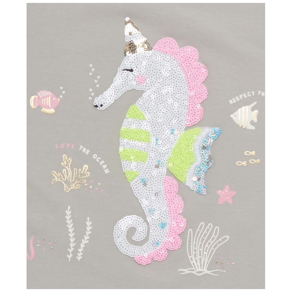 Little Kangaroos - Girl Sequins Sea Horse Top - Grey