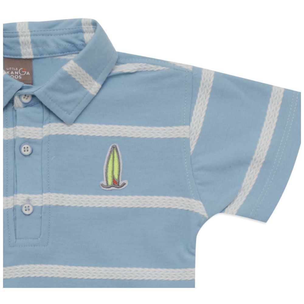 Little Kangaroos - Boy Collar Neck T-Shirt - Sky Blue