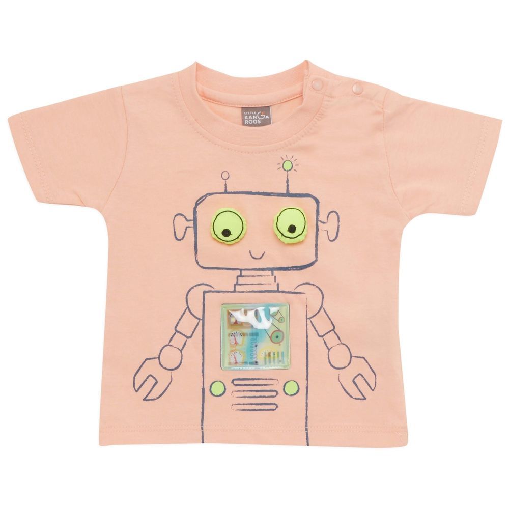 Little Kangaroos - Baby Boy Half Sleeves Round Neck T-Shirt - Peach