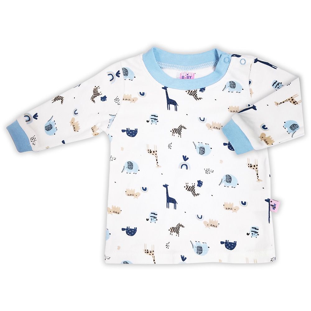 Smart Baby - 2pc-Set - Baby Boy T-Shirt And Pajama Suit - White/Blue