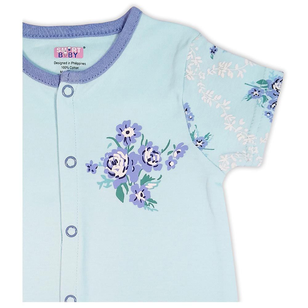 Smart Baby - Baby Girl Short Sleeves Romper - Aqua Blue