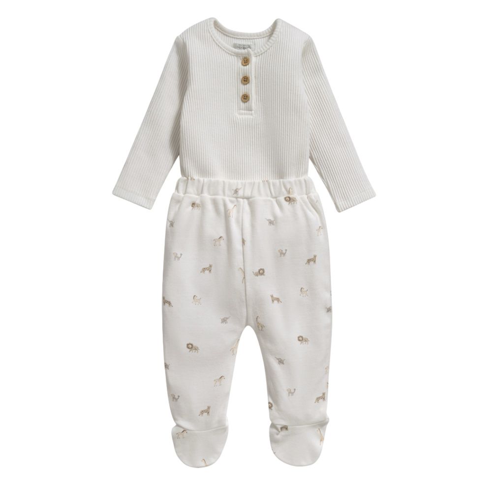 Mamas & Papas - 2pc-Set - Safari Ribbed Bodysuit And Pants - Neutral