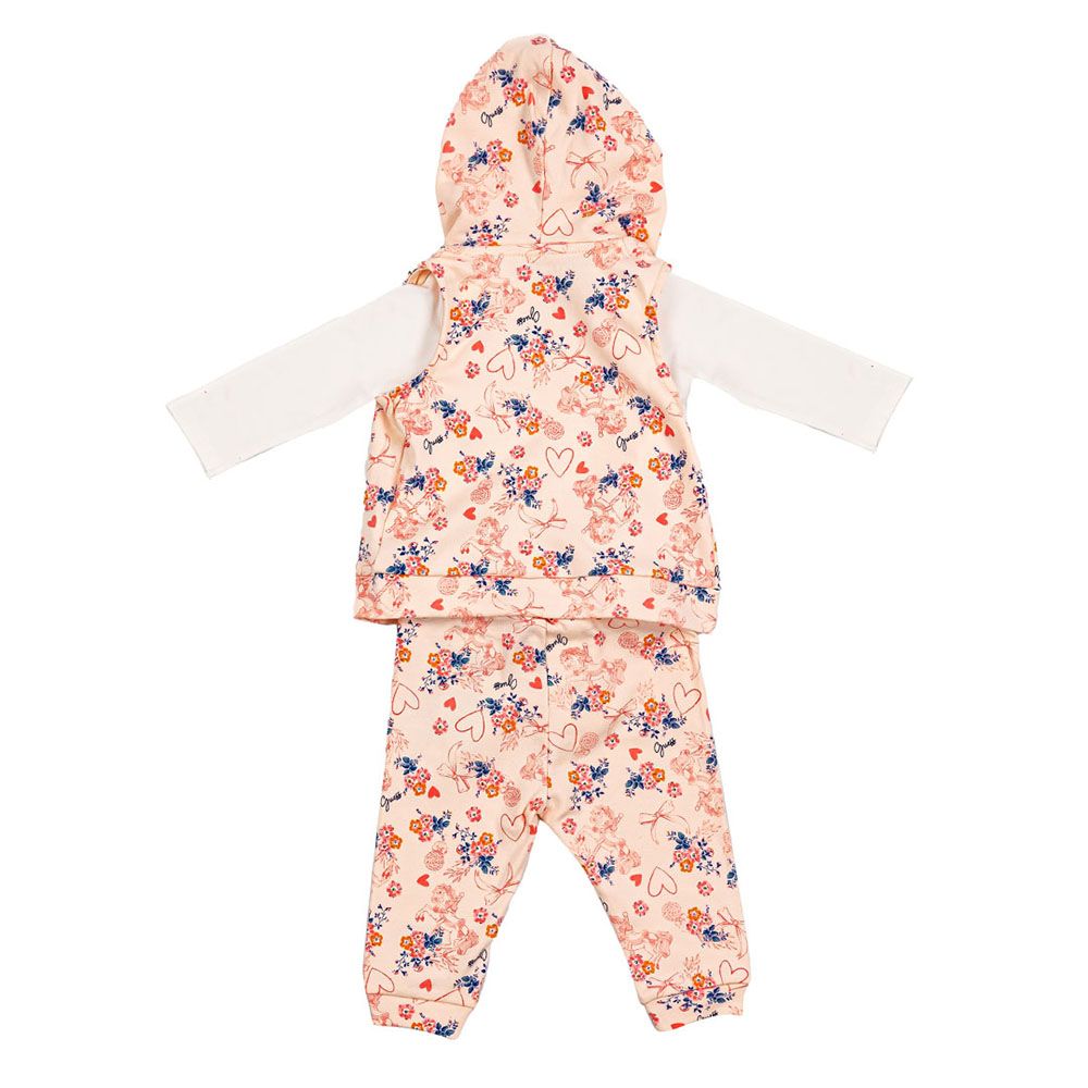 Guess - 3pc-Set - Hooded Vest, Bodysuit & Pants - White/Peach