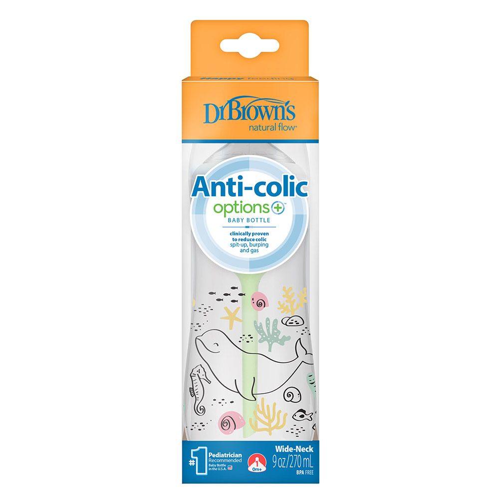 Dr. Brown's - Wide-Neck Anti-Colic Options+ Baby Bottle - Ocean Whale - 270 ml