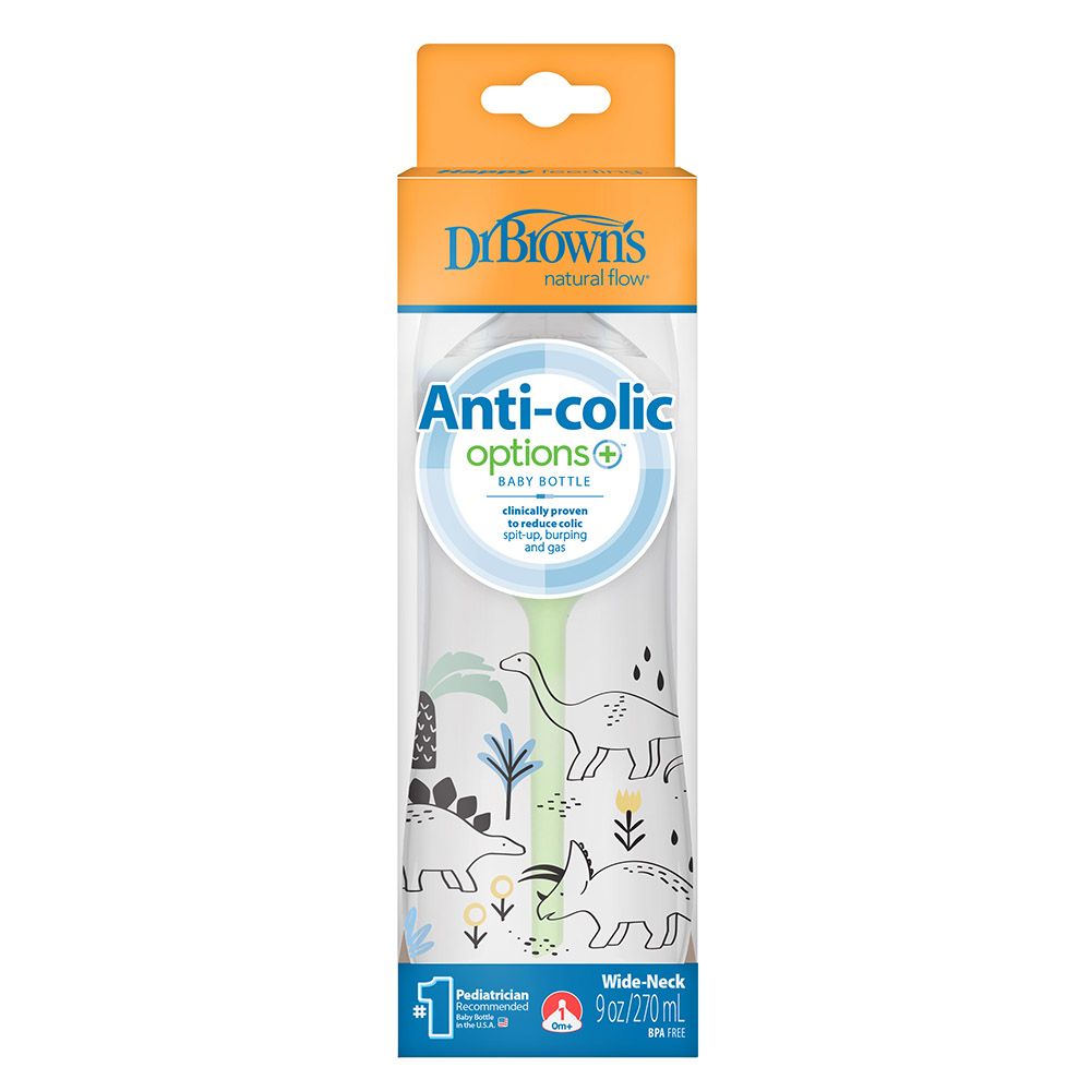 Dr. Brown's - Wide-Neck Anti-Colic Options+ Baby Bottle - Multi Dinosaurs - 270 ml