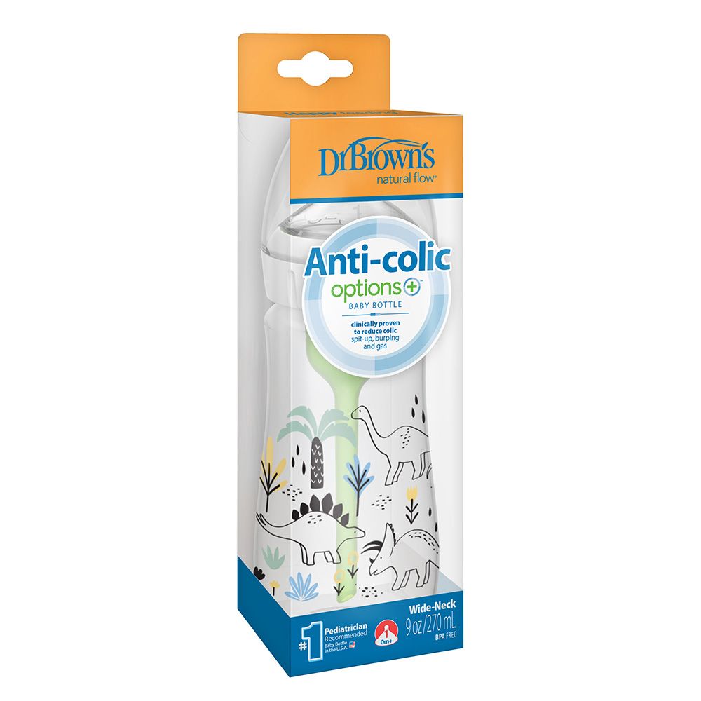 Dr. Brown's - Wide-Neck Anti-Colic Options+ Baby Bottle - Multi Dinosaurs - 270 ml