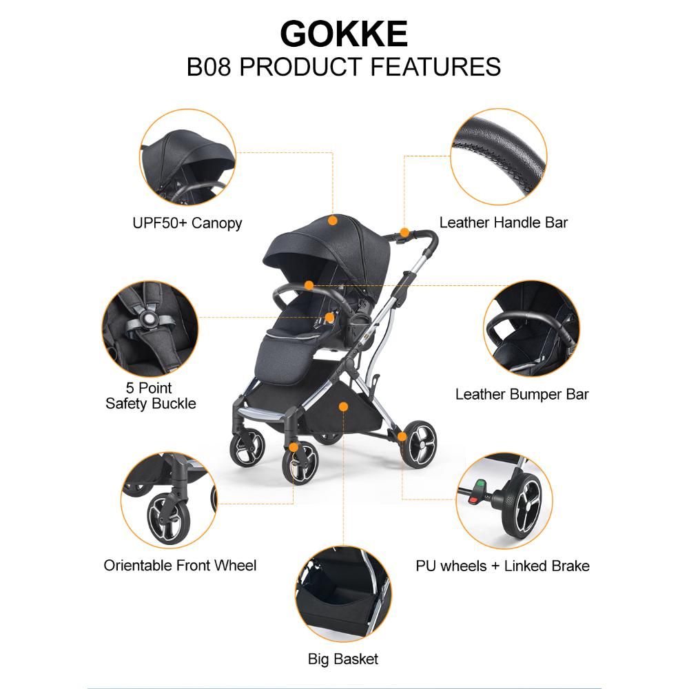 Gokke - Reversible Baby Stroller W/ Chrome Frame B08BL - Black