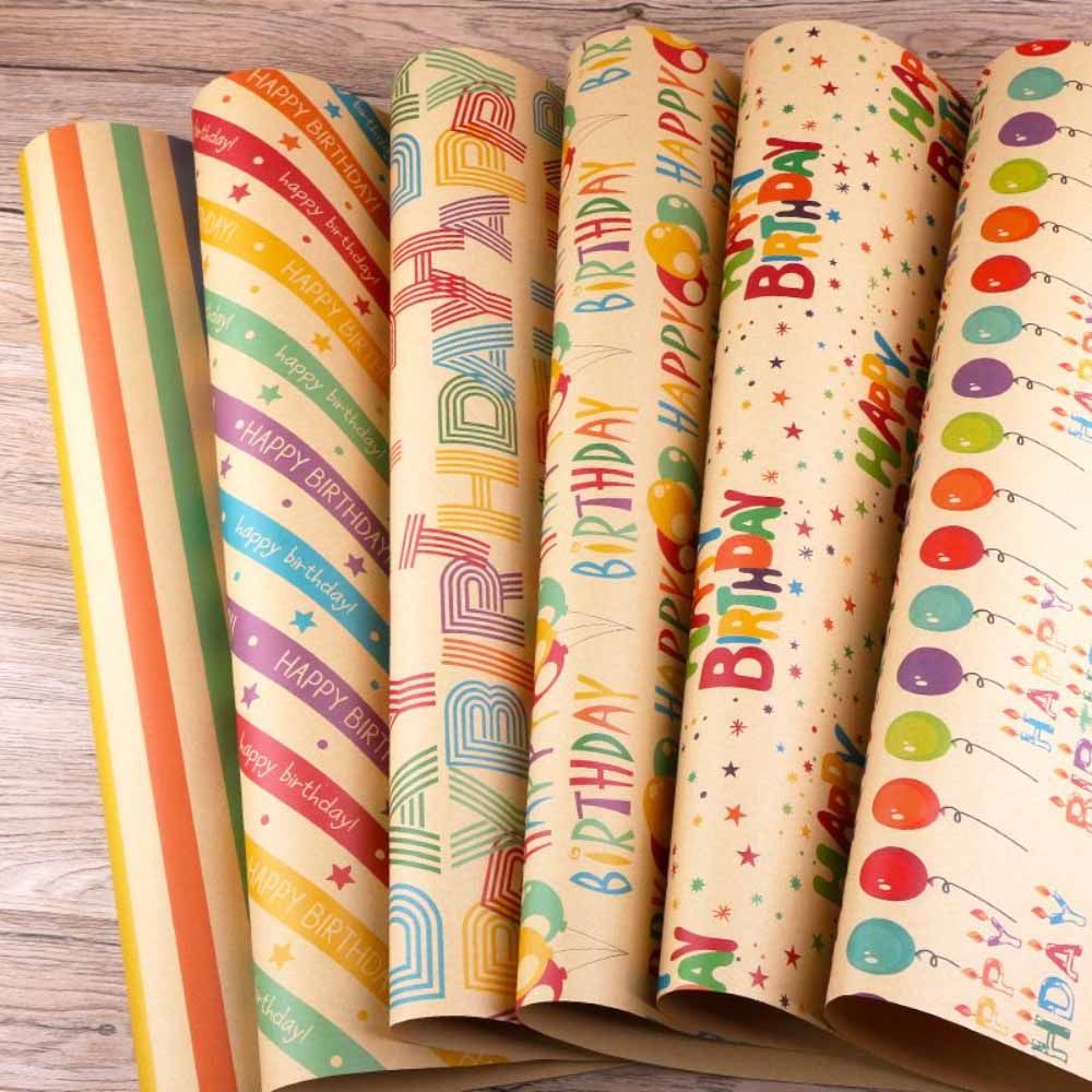 Long Sun - Happy Birthday Balloon Printed Kraft Wrapping Paper - 6pcs