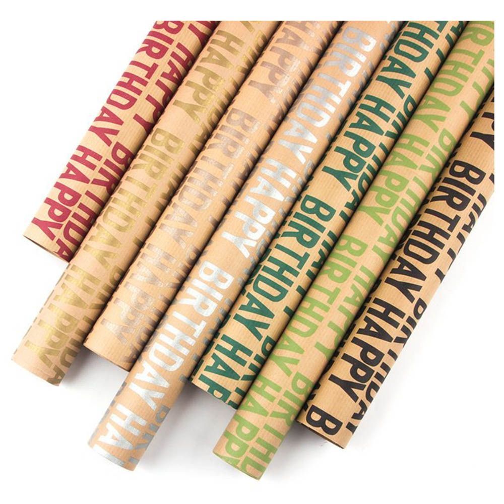 Long Sun - Happy Birthday Kraft Wrapping Paper - 6pcs - Beige/Red