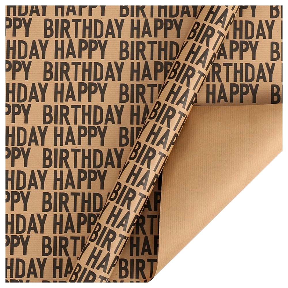 Long Sun - Happy Birthday Kraft Wrapping Paper - 6pcs - Beige/Black