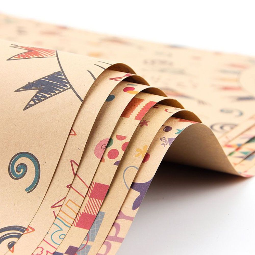 Long Sun - Star Printed Birthday Kraft Wrapping Paper - 6pcs