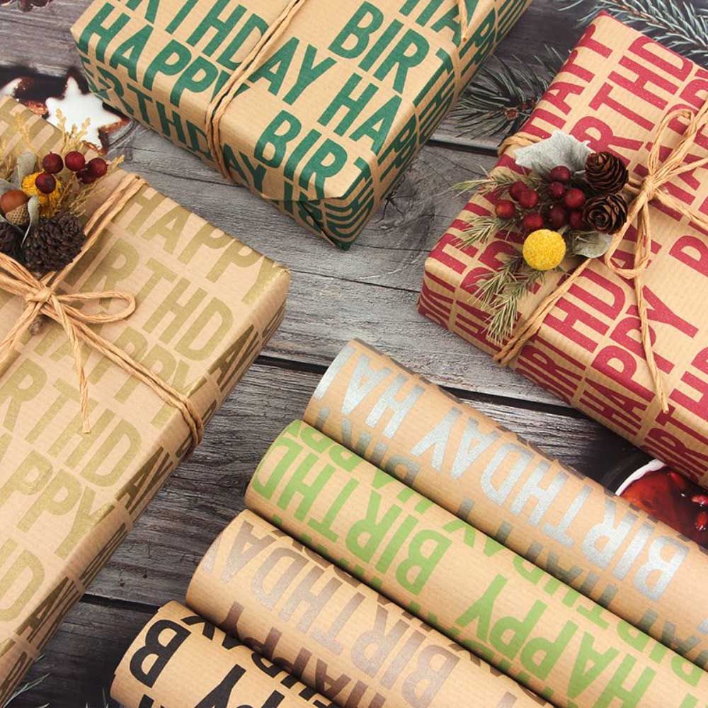 Long Sun - Happy Birthday Kraft Wrapping Paper - 6pcs - Brown