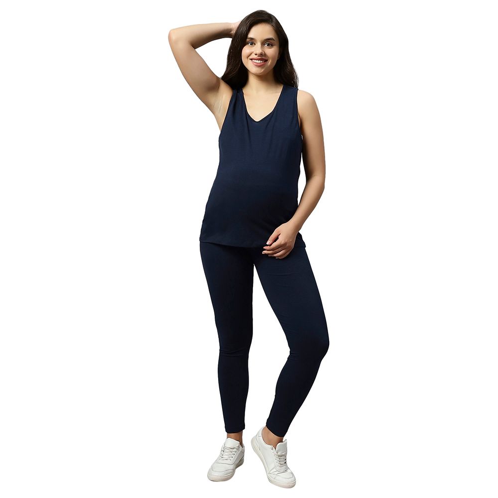 Tummy - 2pc-Set - Maternity Tank Top & Leggings - Dark Blue