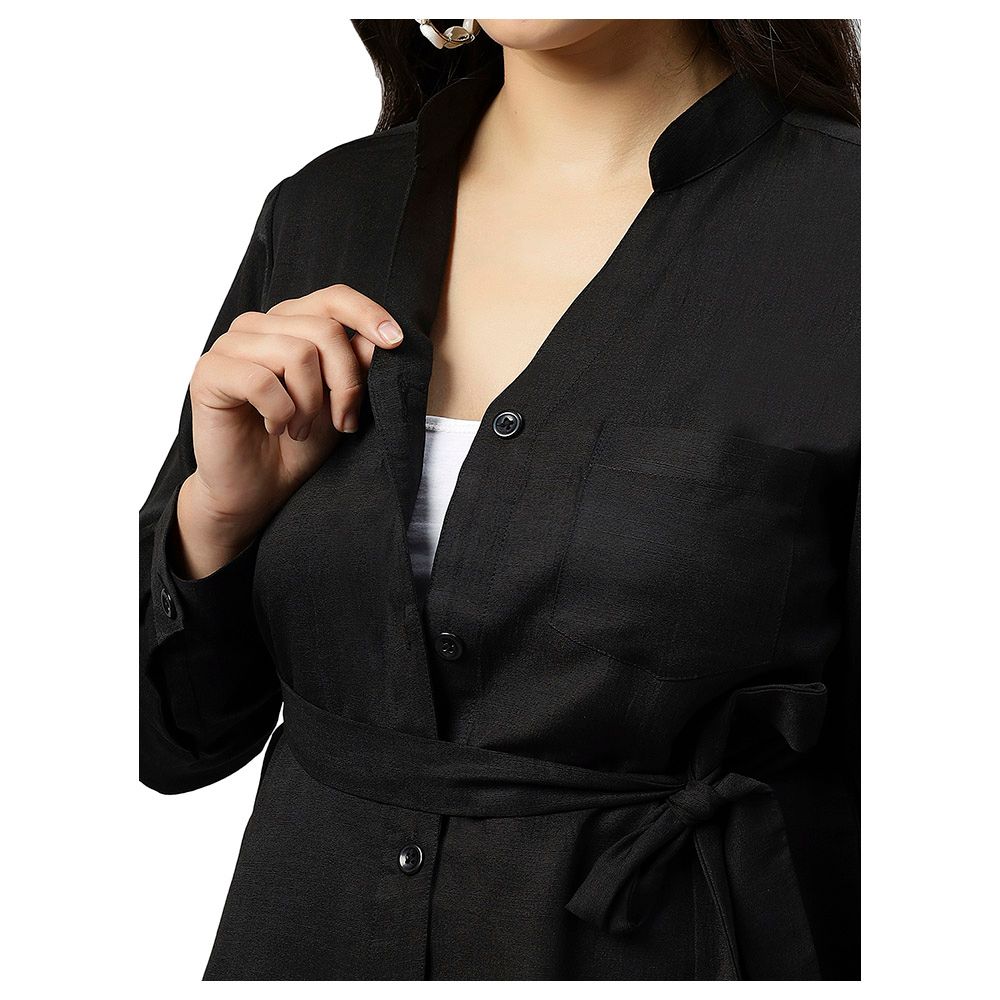 Tummy - Long Cotton Maternity Shirt - Black