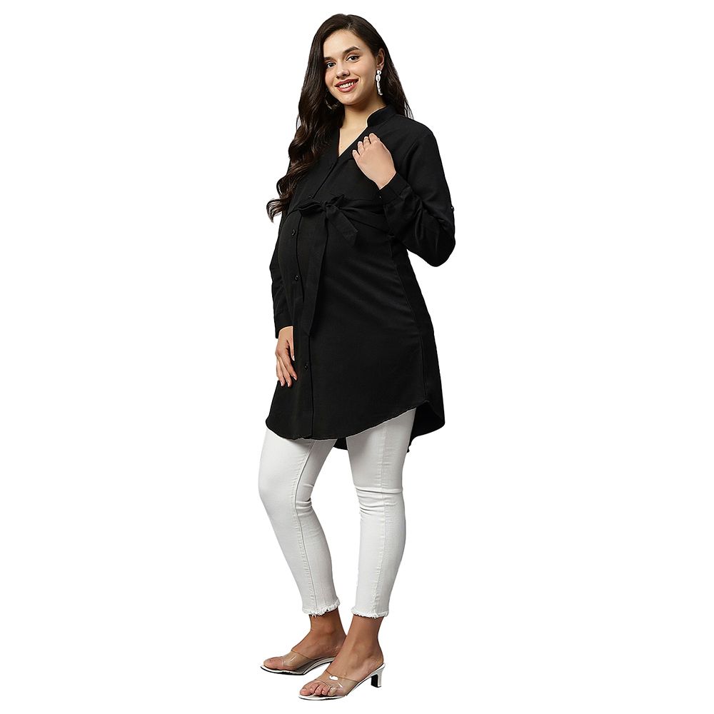 Tummy - Long Cotton Maternity Shirt - Black