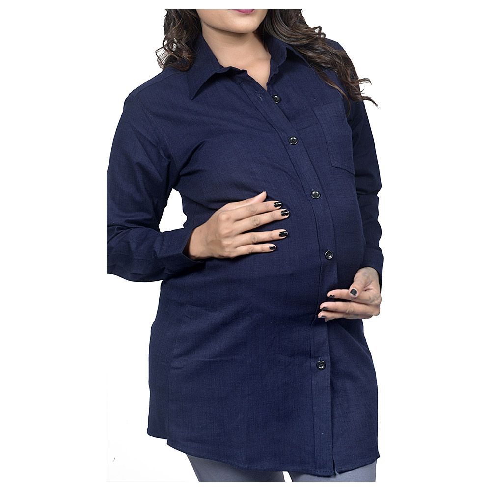 Tummy - Long Denim Maternity Shirt - Dark Blue