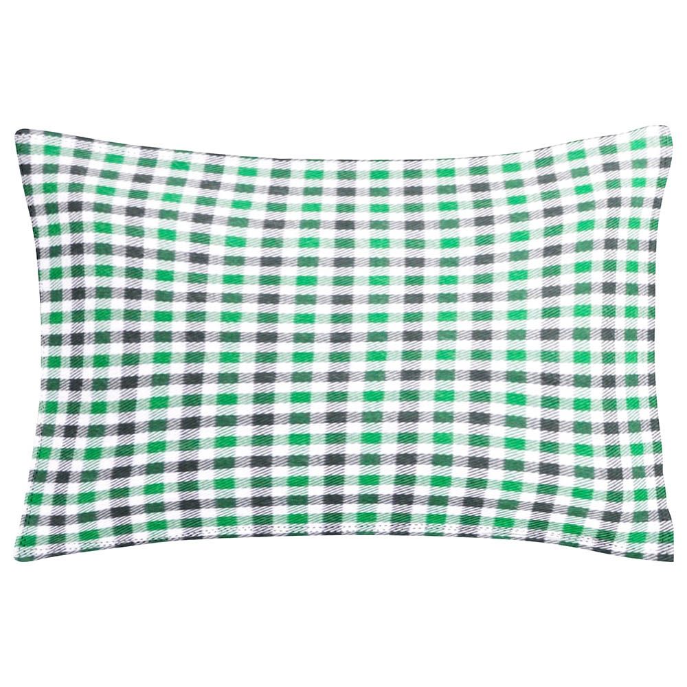 The Baby Atelier - Organic Checkered Baby Pillow Cover w/ Fillers - Green/Black