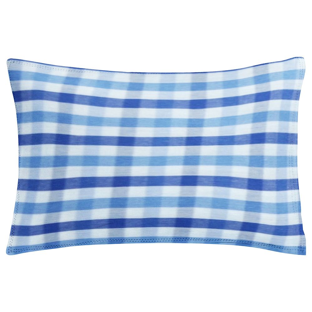 The Baby Atelier - Organic Checkered Baby Pillow Cover w/ Fillers - Blue