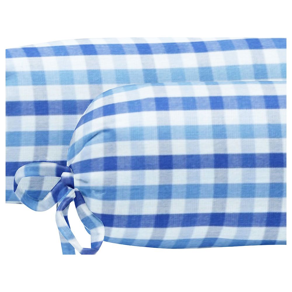 The Baby Atelier - Organic Checkered Baby Bolster Cover Set w/ Fillers - Blue - Pack of 2