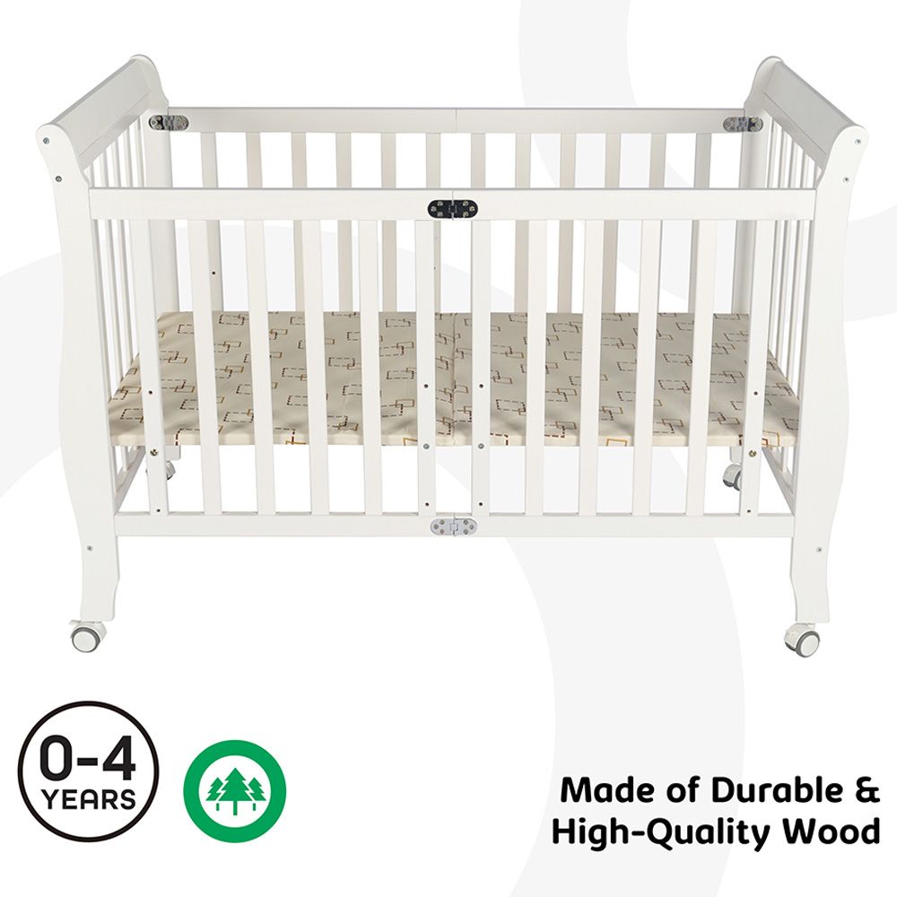 MOON - Wooden Foldable Baby Crib - White