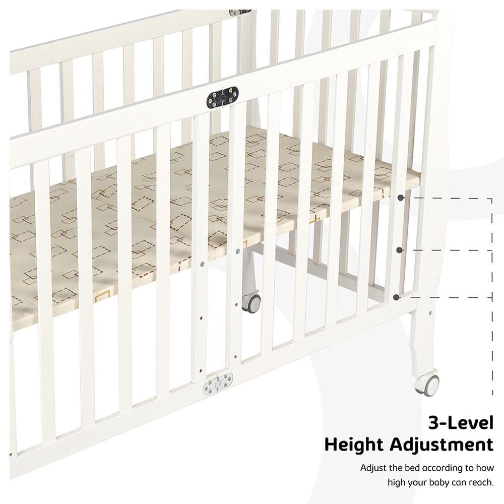 MOON - Wooden Foldable Baby Crib - White