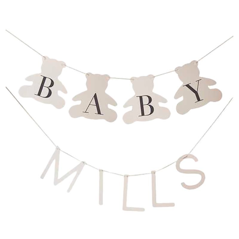 Ginger Ray - Customisable Baby Name Bear Bunting - Taupe