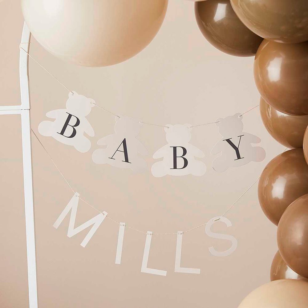 Ginger Ray - Customisable Baby Name Bear Bunting - Taupe