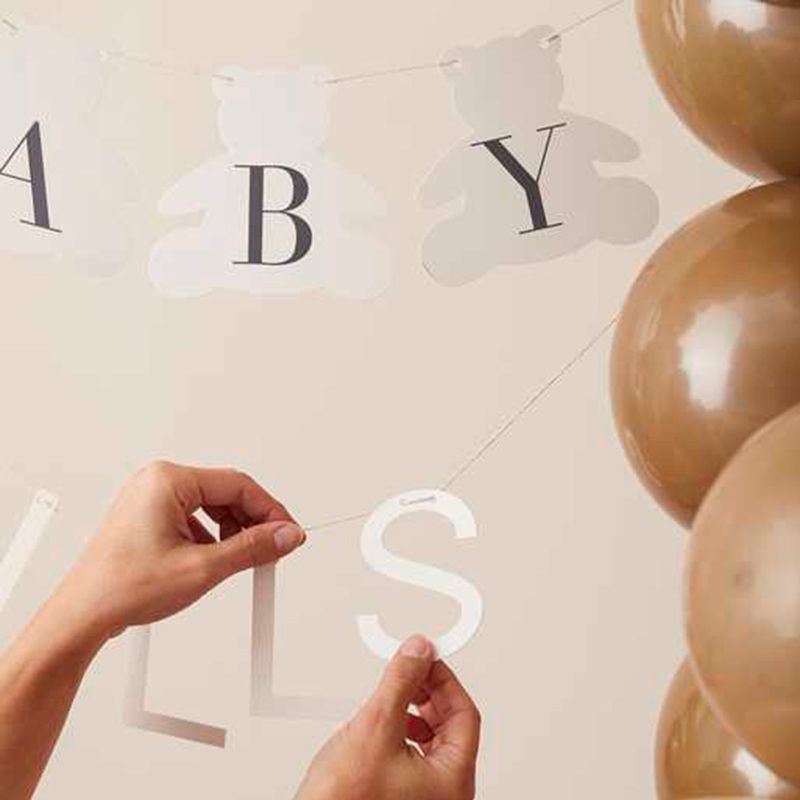 Ginger Ray - Customisable Baby Name Bear Bunting - Taupe